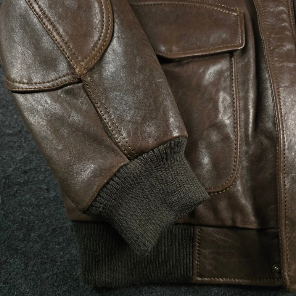 Vtg Andrew Marc New York Mens Brown Leather Jacket Quilted Lining Elbow Pads XL